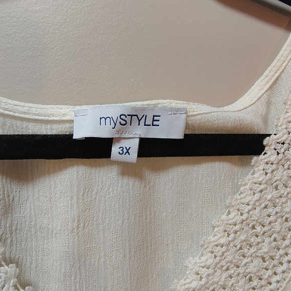 Boho Ivory Tunic 3X Flowy Lace Crochet Blouse Plus Size - Picture 4 of 9